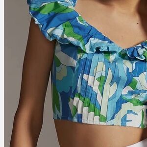 Lovely Blue Maeve Puff-Sleeve Cropped Blouse from Anthropologie sz small